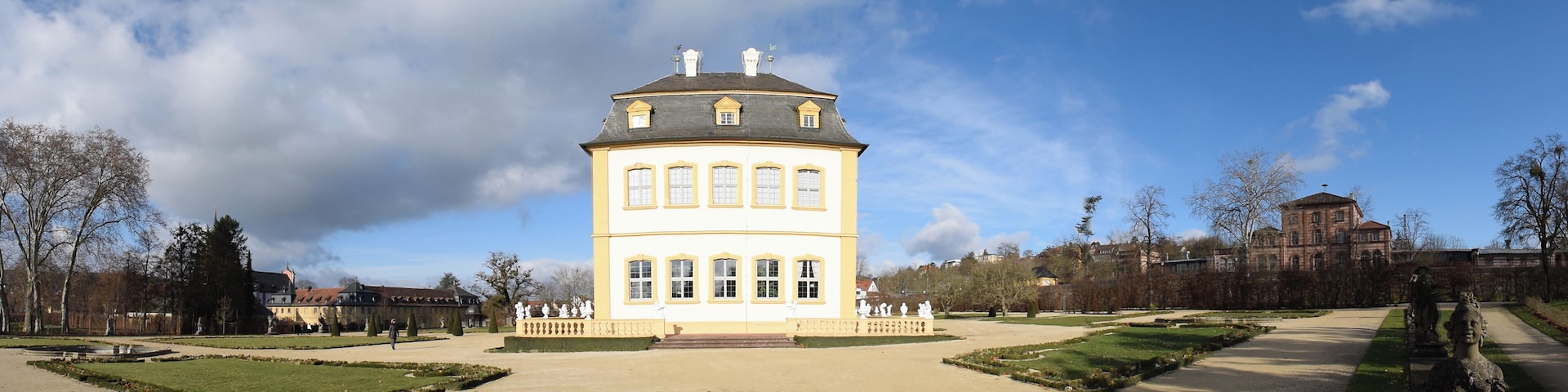 Panorama Ratskeller, Schloss und Bahnhof Veitshöchheim