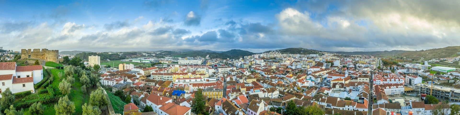 Aerial view of Torres Vedras town with colorful houses in Portugal