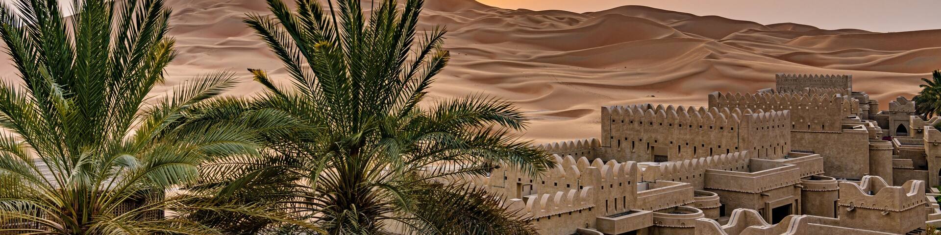 Qasr Al Sarab in Liwa, Al Dhafra, Abu Dhabi, United Arab Emirates at sunset