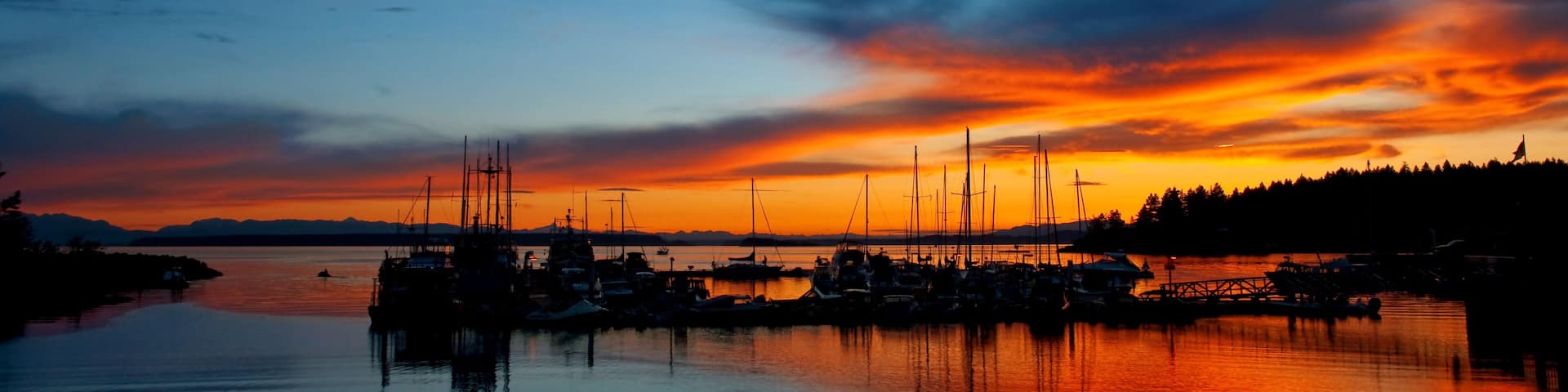 The Lund Harbor, Powell River, British Columbia, with a beautiful sunset and silhouette.