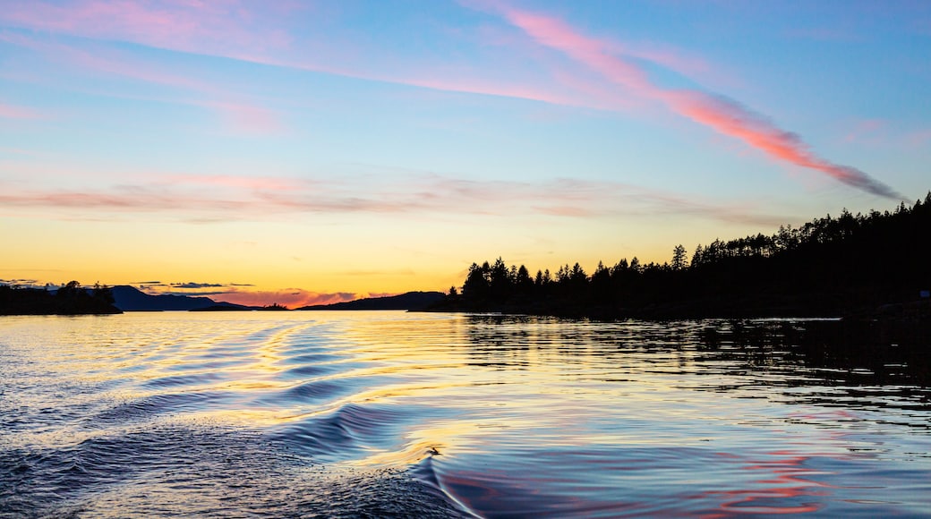 Sunset over the copeland Islands from a boat from Lund on the strait of Georgia