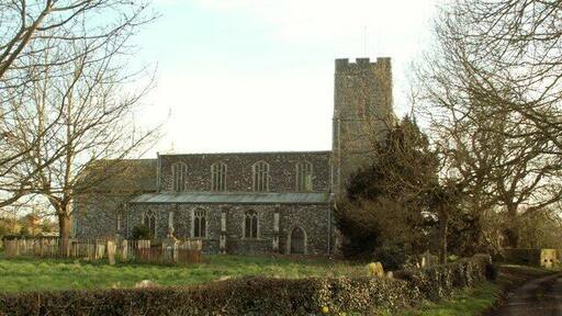All Saints church at Mendham This church was built during the 14th and 15th centuries. Just outside the west side of the tower, stands a pill box, which can be seen on the right of this photo.