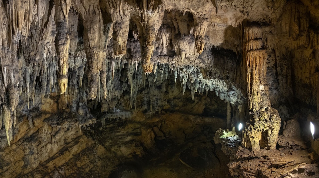 Large panoramic view on stalactites and stalagmites at the Caves of Barac in the municipality of Rakovica, Croatia.