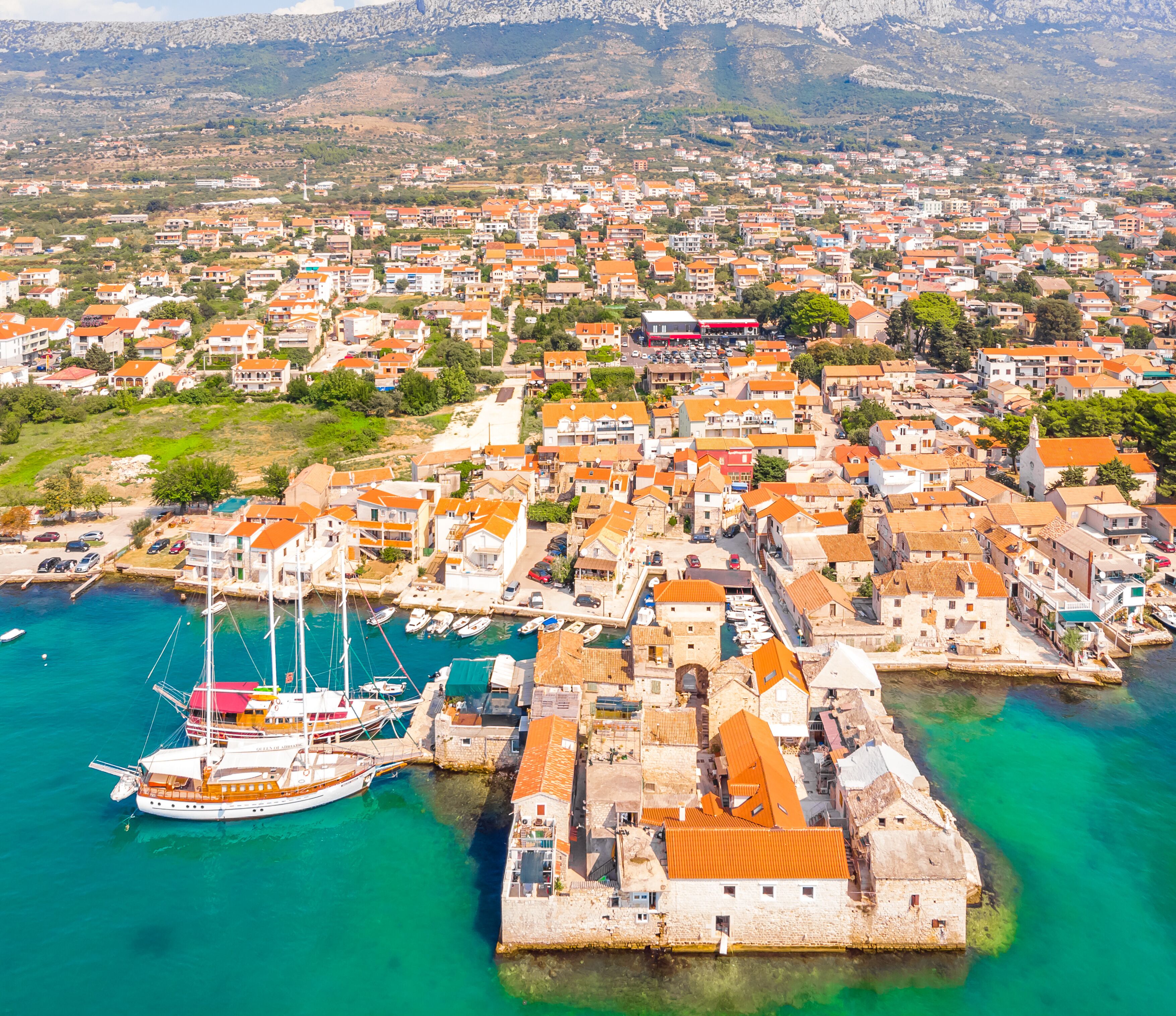 Aerial view of village of Kastel Gomilica in Croatia