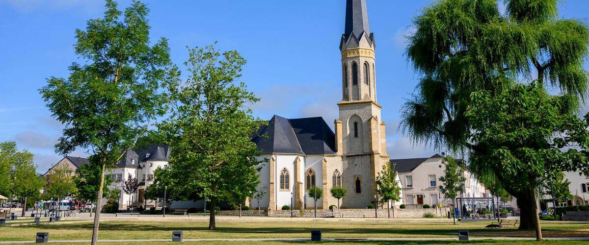The Saints Peter and Paul church (Eglise Saints-Pierre-et-Paul) in Bertrange (also Bartreng or Bartringen), Luxembourg. 2021/06/29.