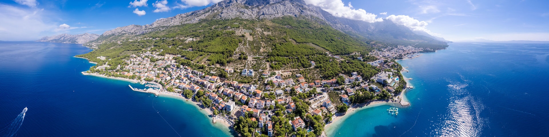 Famous Punta Rata beach with azure sea in Tucepi, Dalmatia, Croatia