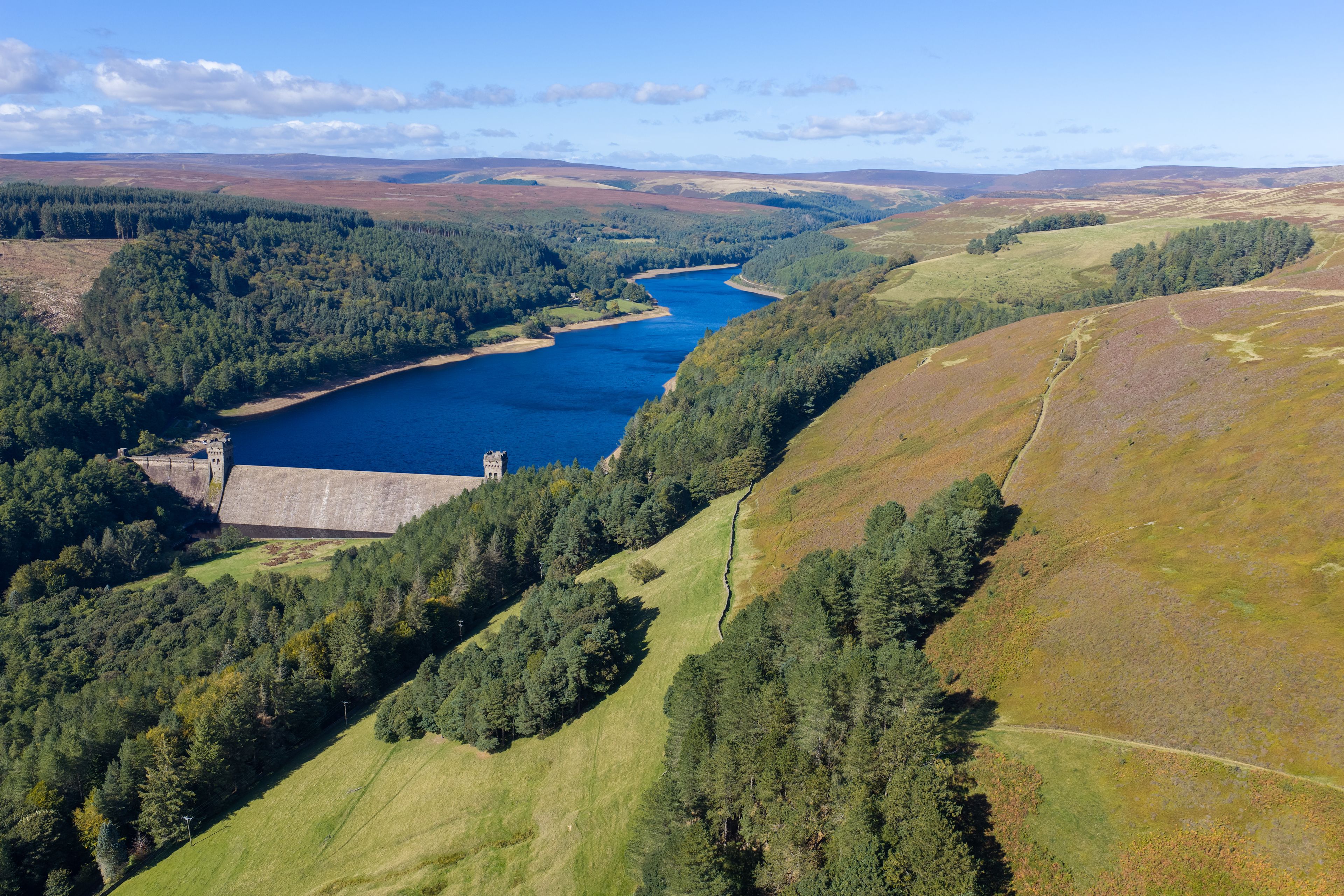 Aerial Image of Moorland Slopes and Derwent Dam Peak District