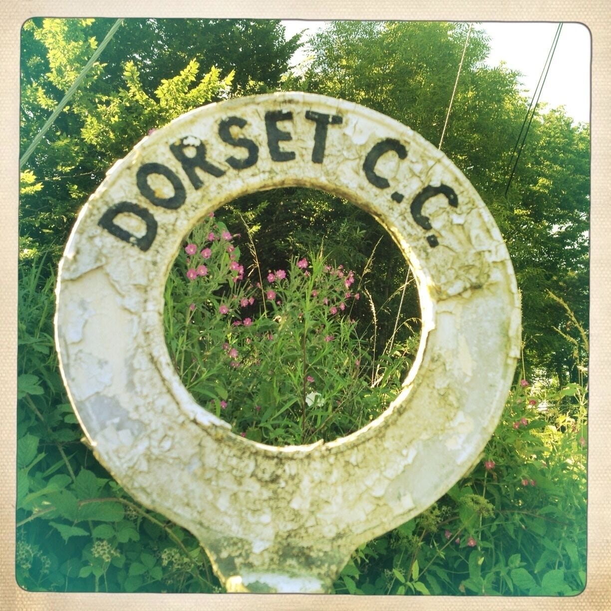 Close up of the top of an old Dorset County Council signpost