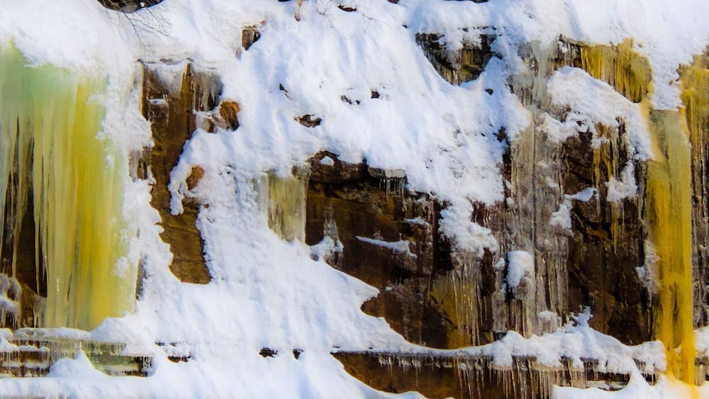 Wall of ice in a Canadian forest in Quebec