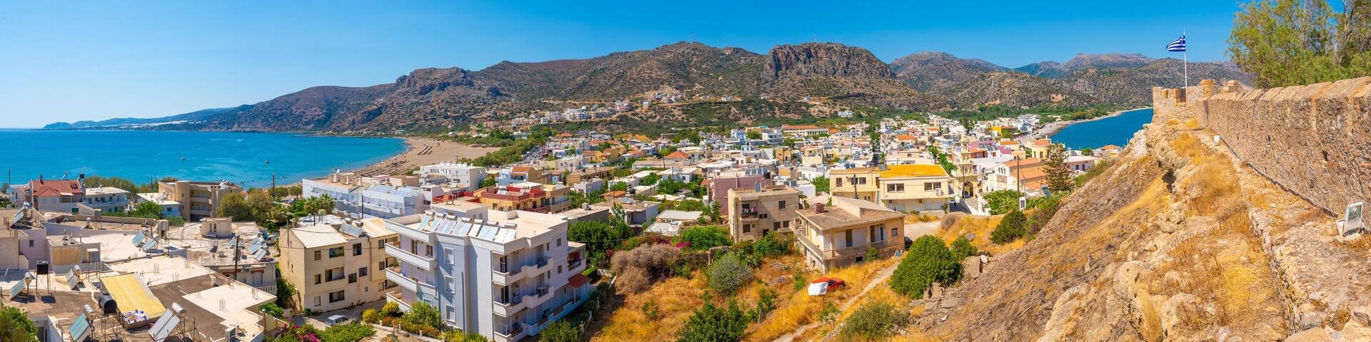 View of traditional greek village and beach Paleochora, Crete, Greece.