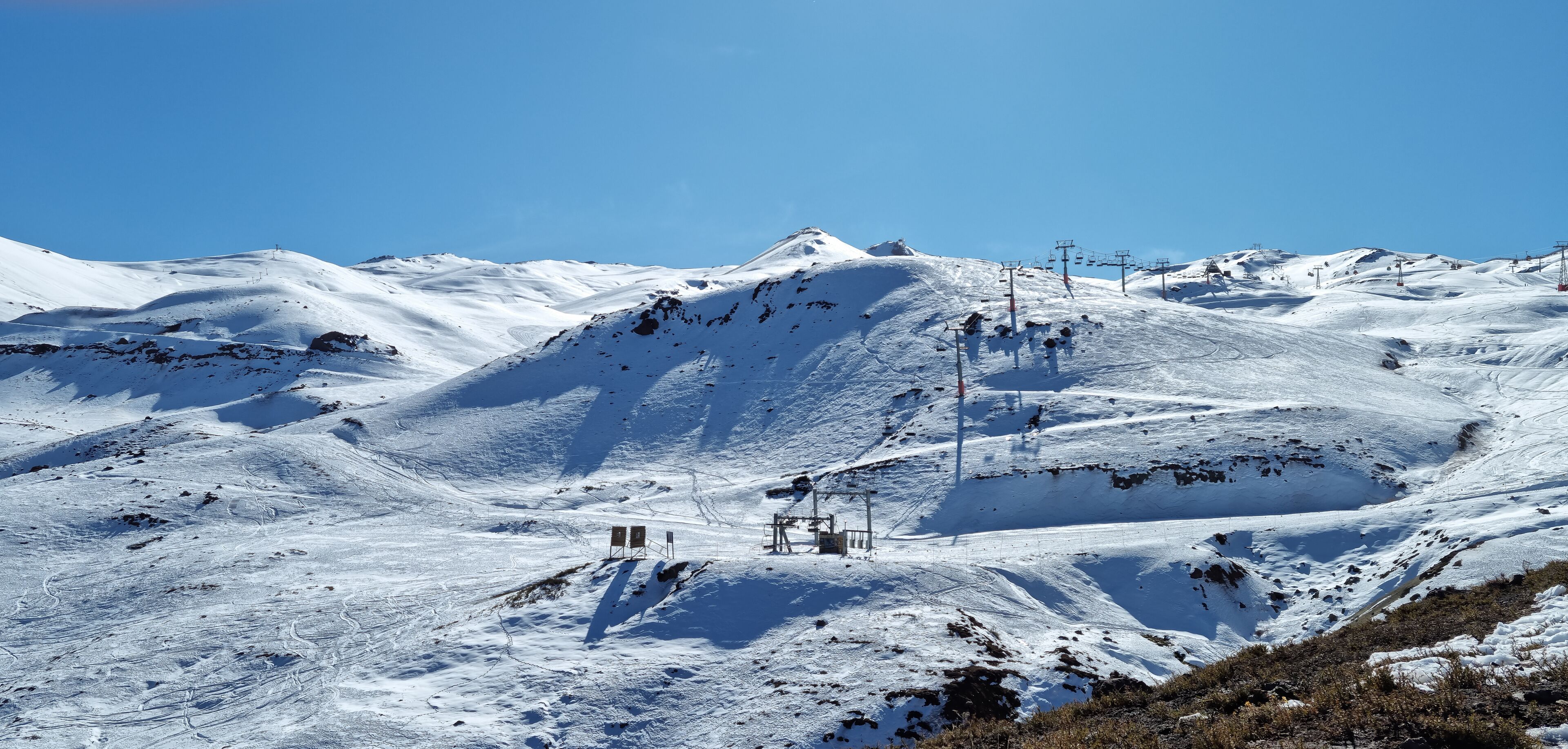 Mountains covered in snow at Valle Nevado ski resort