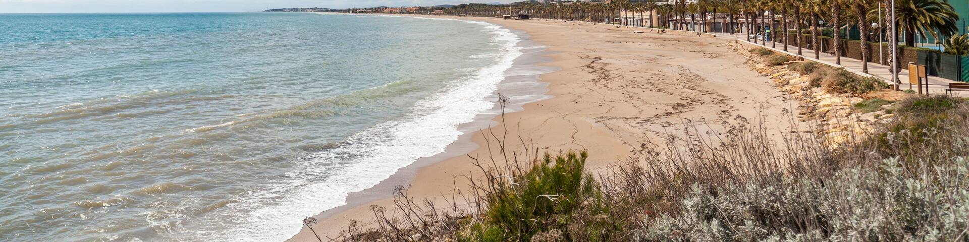 Mediterranean beach in Creixell,Costa Dorada,Catalonia,Spain.