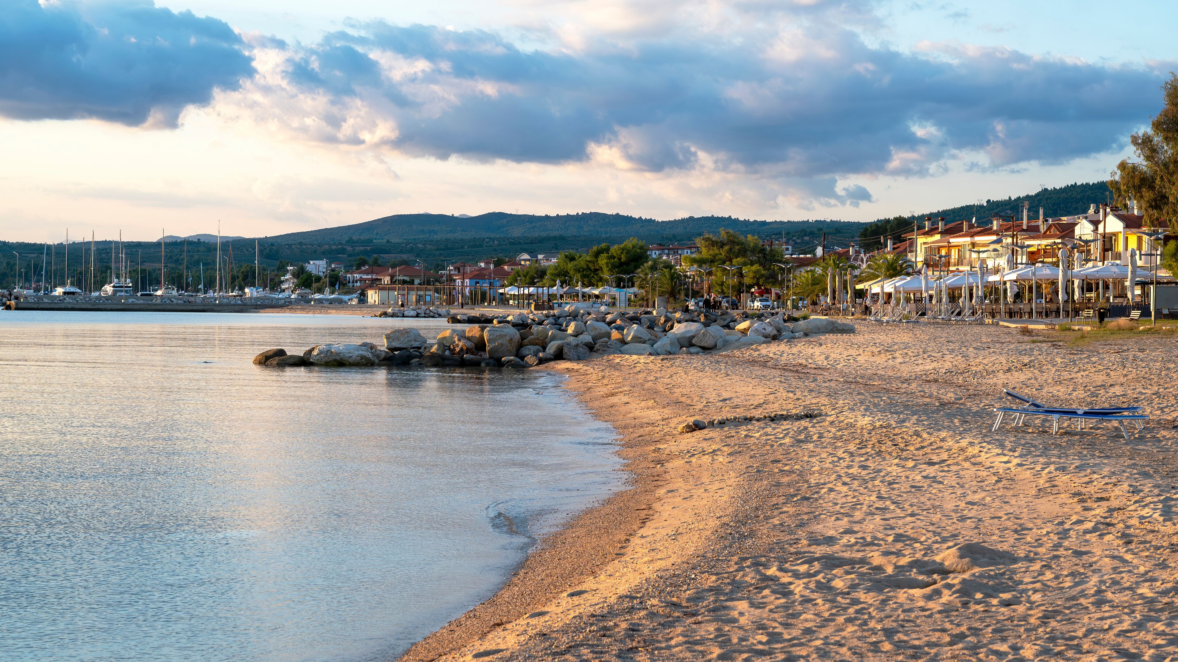 Beach on the Aegean sea coast of Greece in Skala Fourkas