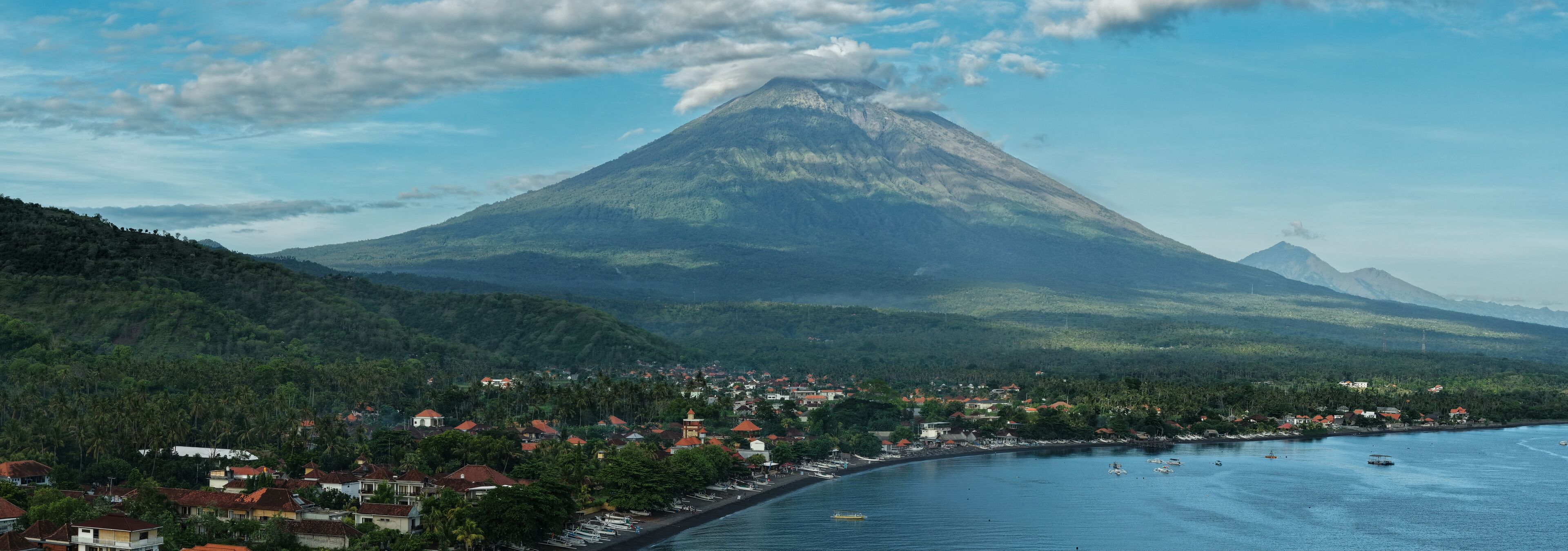 Panoramic View of Mount Agung and Amed Coastline in Bali