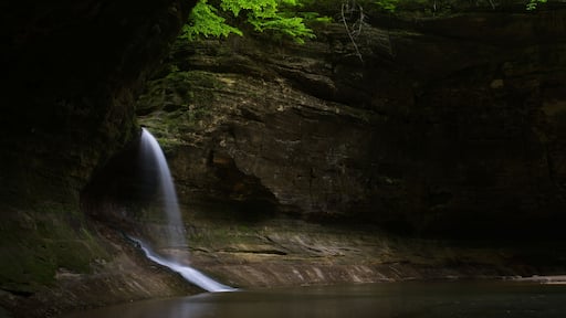 Sunlight shining on Cascade Falls on a Spring morning. Matthiessen State Park, Illinois, USA