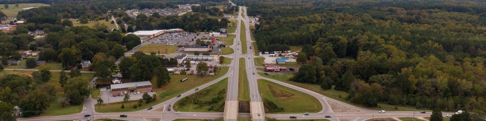 Late Afternoon Drone Images of Franklinton, North Carolina Featuring Downtown and Surrounding Areas, and The US Highway 1 Corridor