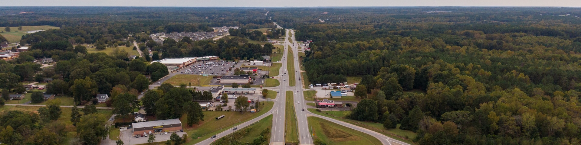 Late Afternoon Drone Images of Franklinton, North Carolina Featuring Downtown and Surrounding Areas, and The US Highway 1 Corridor