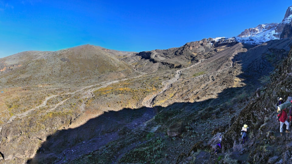 A mountainous landscape with a clear sky.