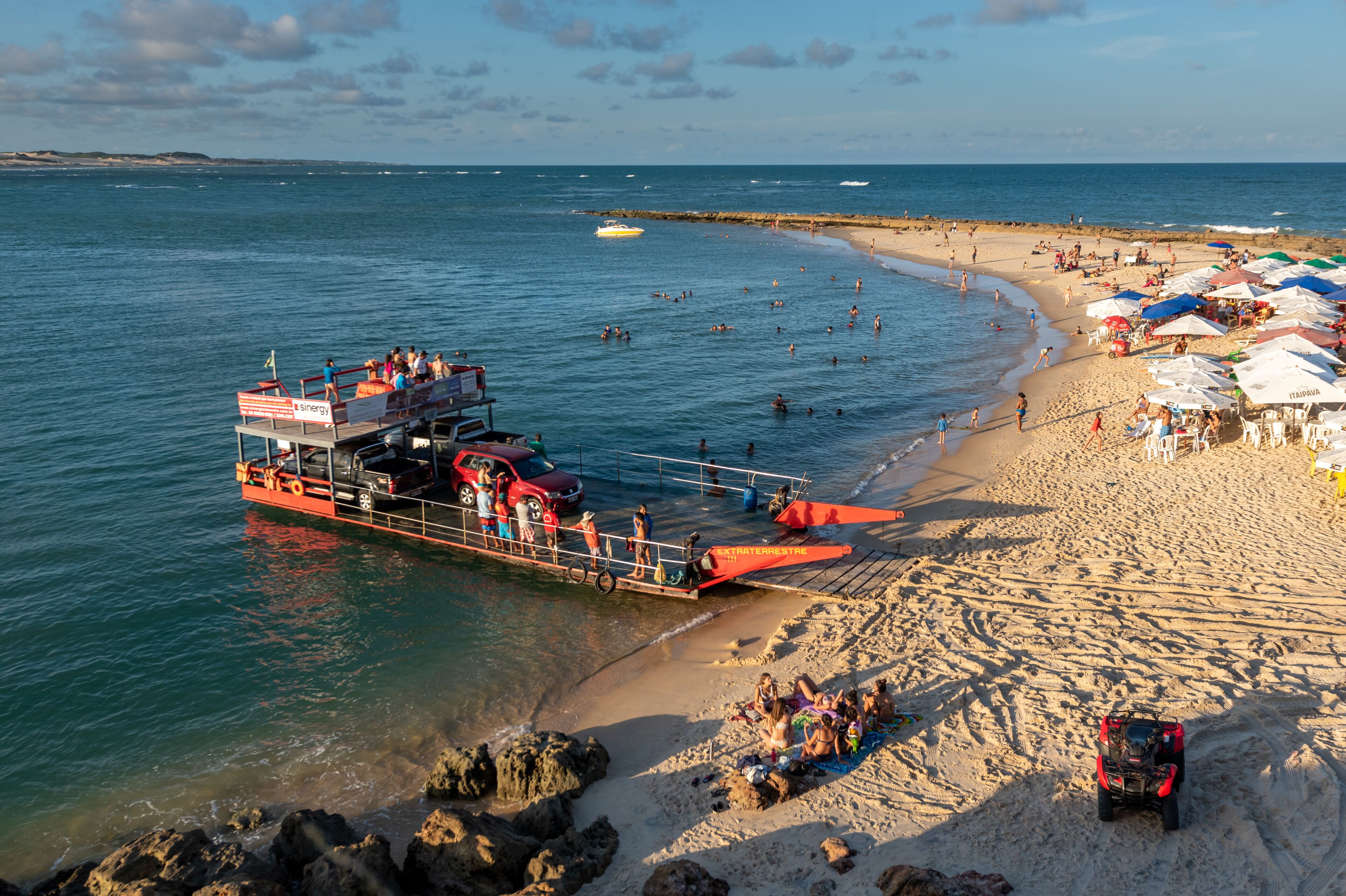 Ferry that crosses the Guarairas lagoon. Tibau do Sul, near Pipa beach and Natal, Rio Grande do Norte, Brazil on January 13, 2019.