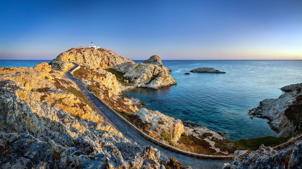 Panoramic view of sunrise on Isula Rossa (L'??le-Rousse) on the island Corsica.; Shutterstock ID 112193792; purchase_order: SP-1332 HA Batch 2 August 2018; Order: ; client: HomeAway; other: To be paid