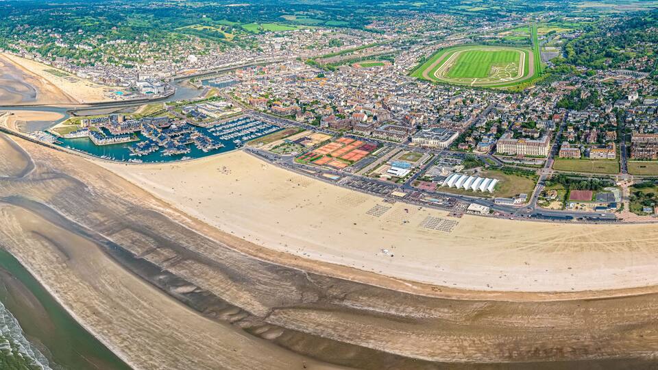 Aerial sunset view of Deauville and Trouville France
