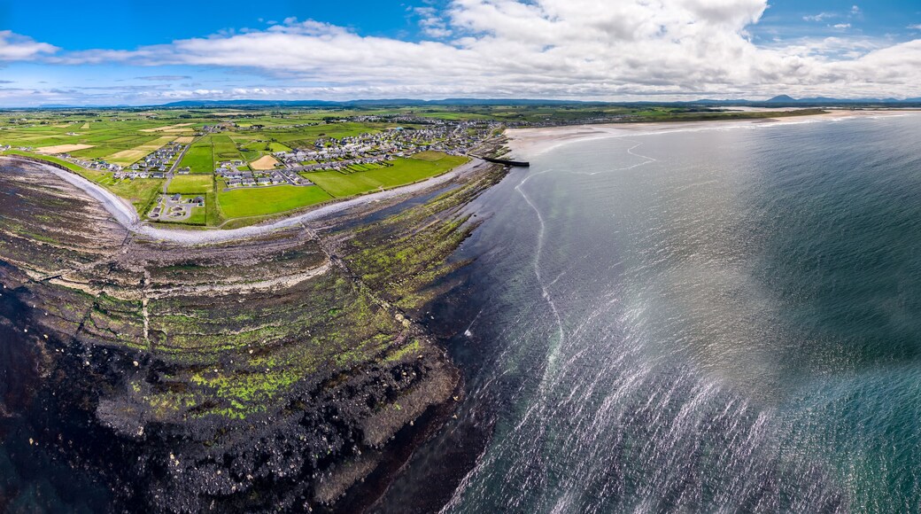 Aerial view of Storm beach by Carrowhubbuck North Carrownedin close to Inishcrone, Enniscrone in County Sligo, Ireland.