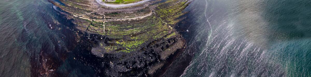 Aerial view of Storm beach by Carrowhubbuck North Carrownedin close to Inishcrone, Enniscrone in County Sligo, Ireland.