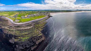Aerial view of Storm beach by Carrowhubbuck North Carrownedin close to Inishcrone, Enniscrone in County Sligo, Ireland.