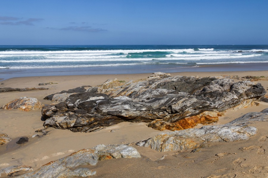 Waves reaching an empty beach with rocks. Razo Beach, Carballo