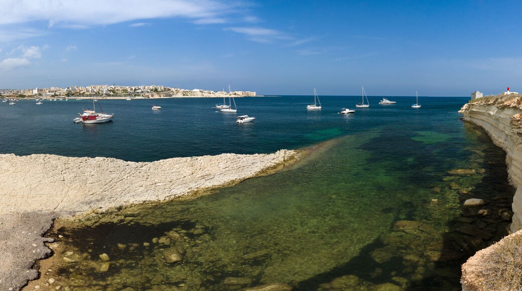 Panorama of St Thomas bay and Munxar path near Marsaskala, Malta. Famous trekking path Marsaskala-Marsaxlokk