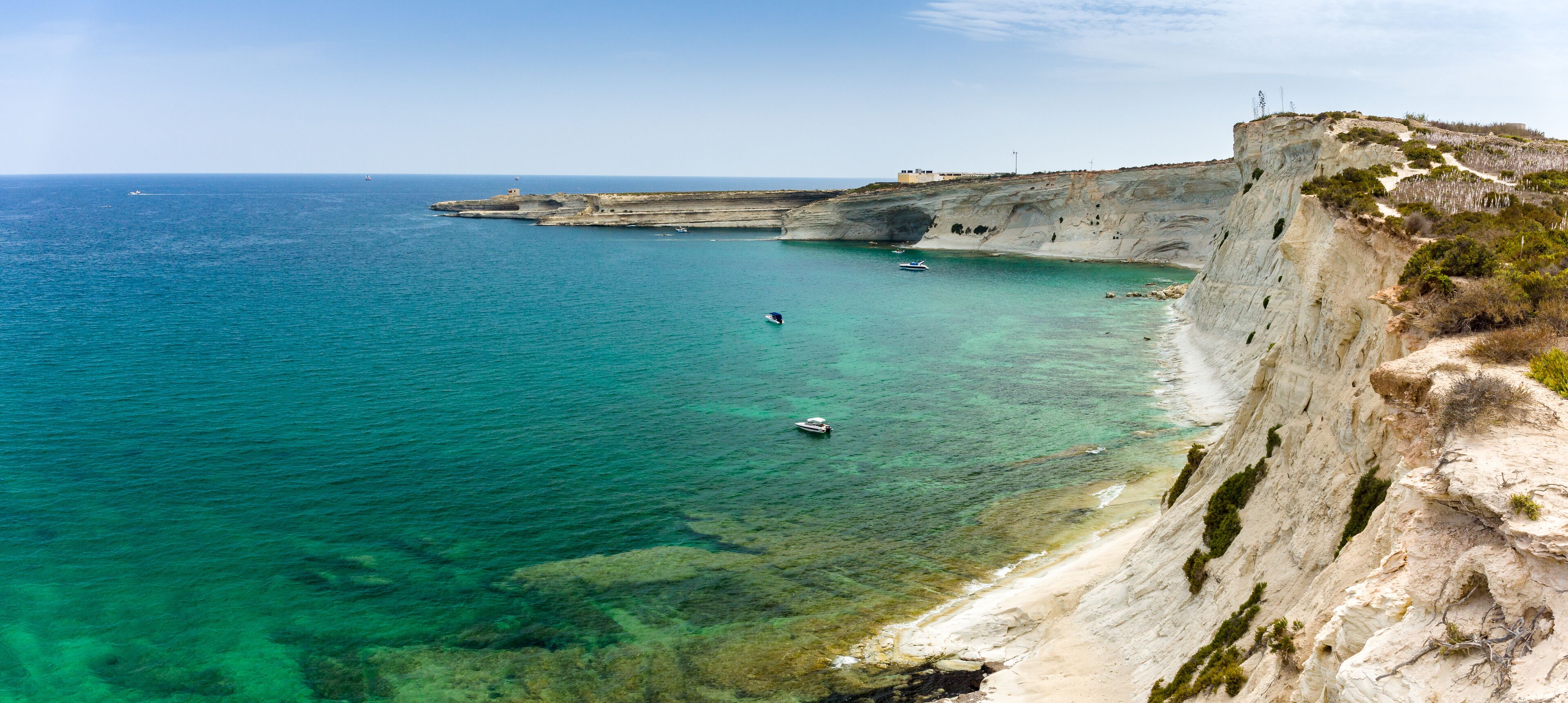 Panorama of steep coast "Munxar path" near Marsaskala, Malta. Famous trekking path Marsaskala-Marsaxlokk
