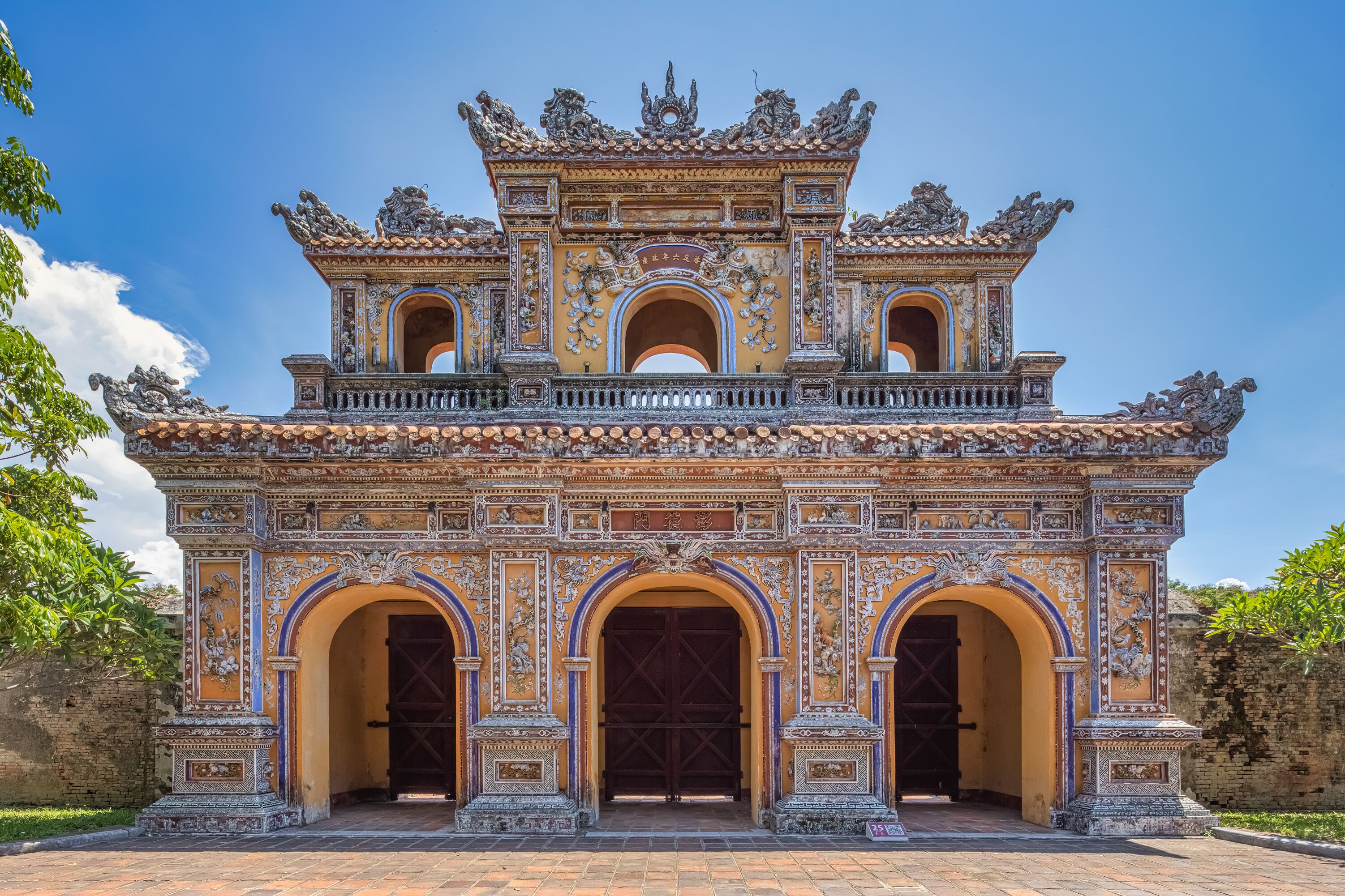 Wonderful view of the Dien Tho palace within the Citadel in Hue, Vietnam. Imperial Royal Palace of Nguyen dynasty in Hue. 