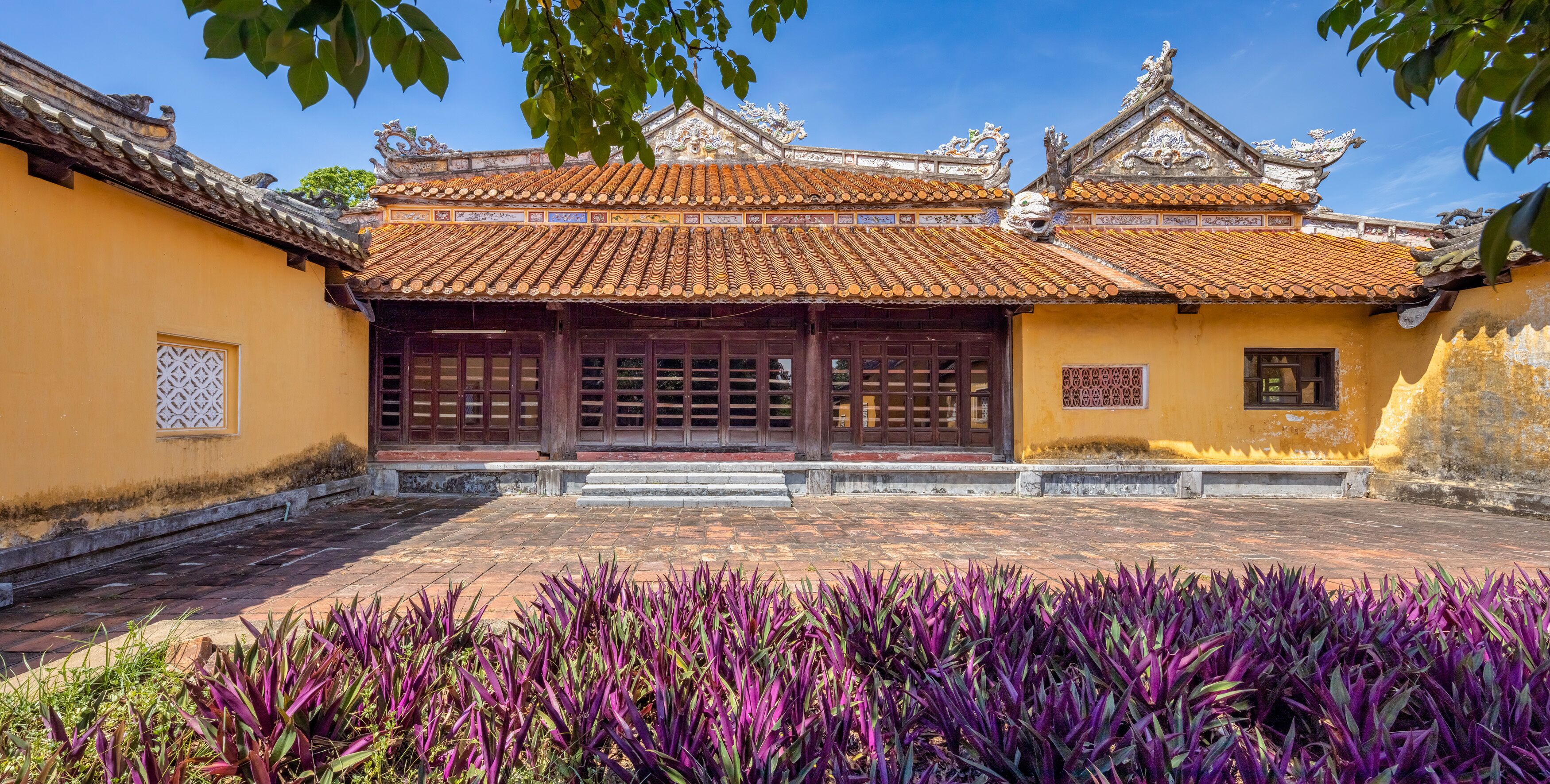 Wonderful view of the Dien Tho palace within the Citadel in Hue, Vietnam. Imperial Royal Palace of Nguyen dynasty in Hue. 