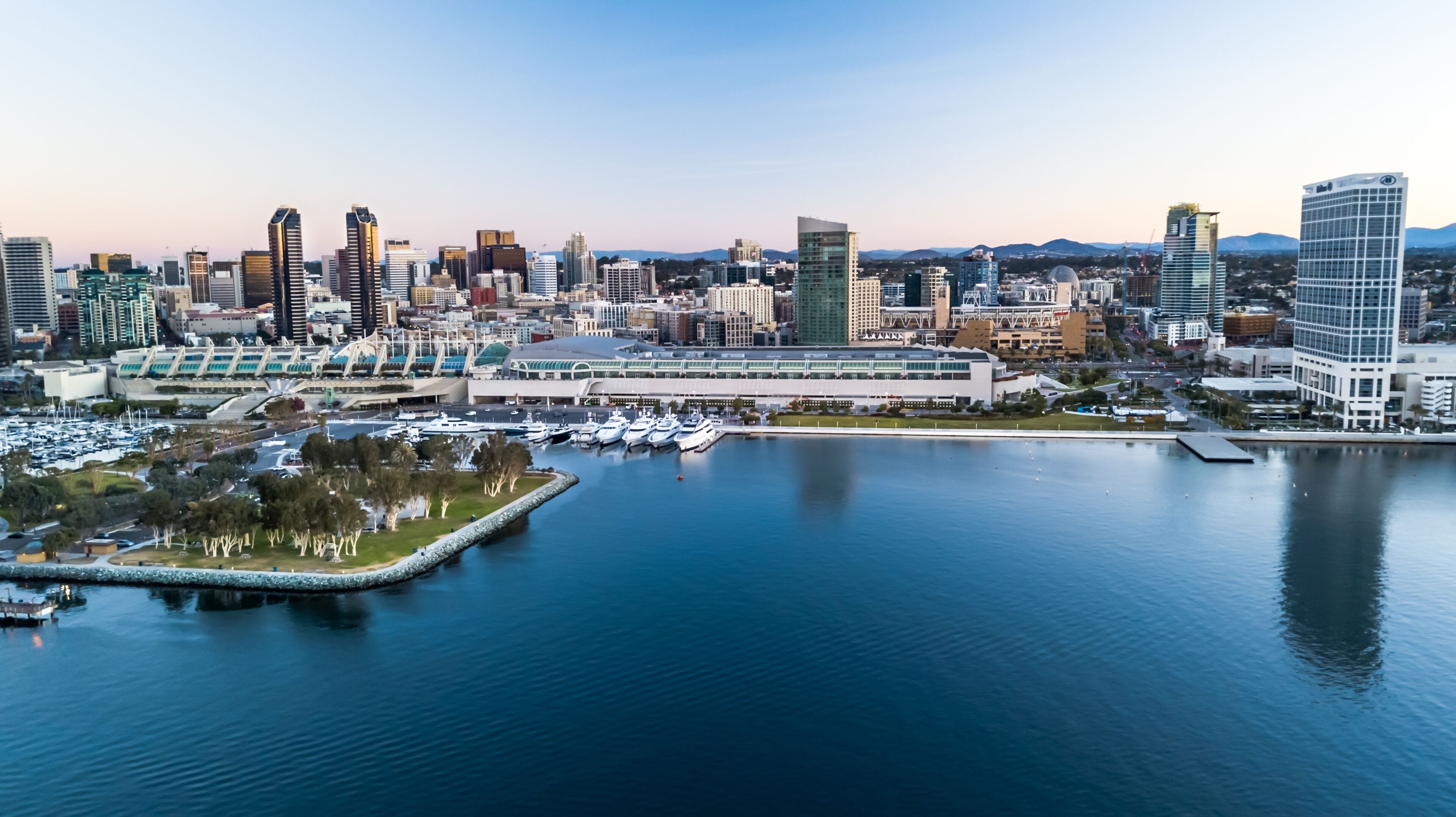 Drone view of San Diego from the bay