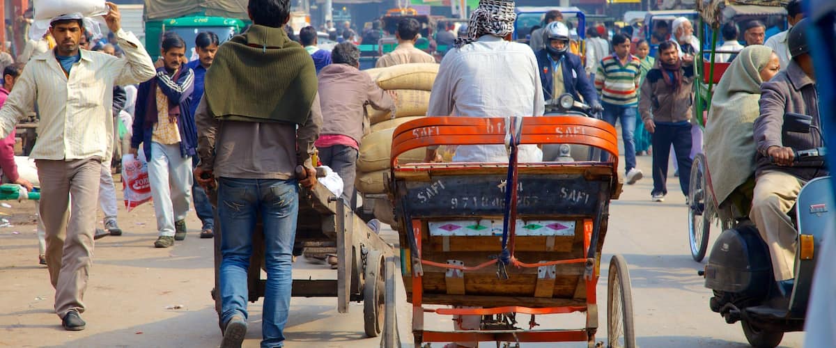 Chandni Chowk showing street scenes as well as a large group of people