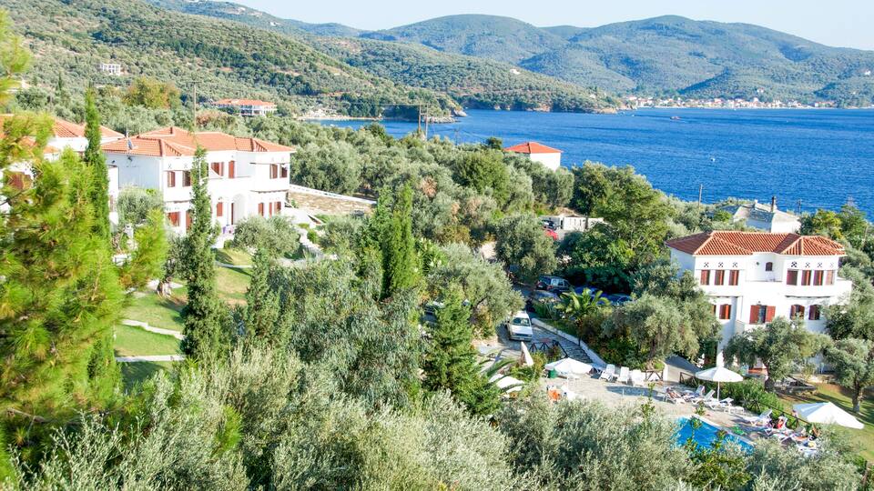 Houses with view to the sea in Horto village. Greece