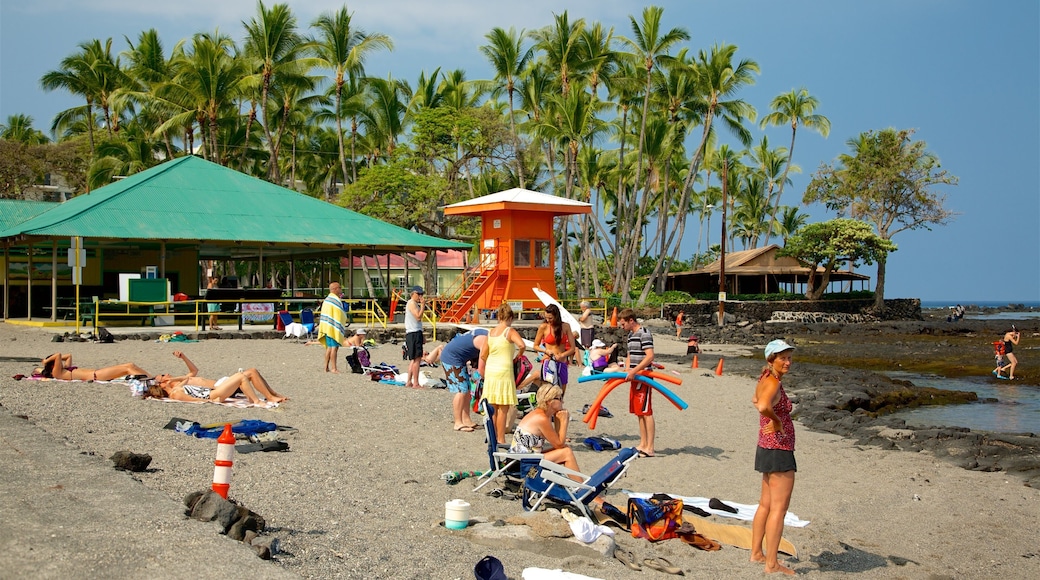 Kahalu\'u Beach Park qui includes vues littorales aussi bien que petit groupe de personnes