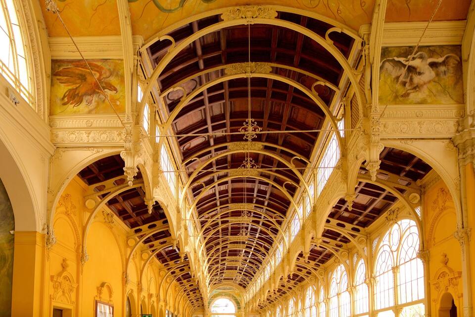 Ein prunkvolles Interieur mit hoher, gewölbter Decke und aufwendigen architektonischen Details.