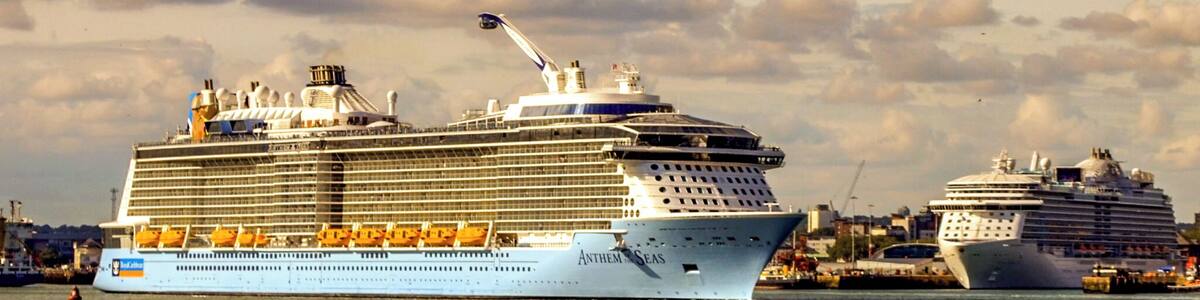 Looking towards Southampton cruise port from Hythe marina.