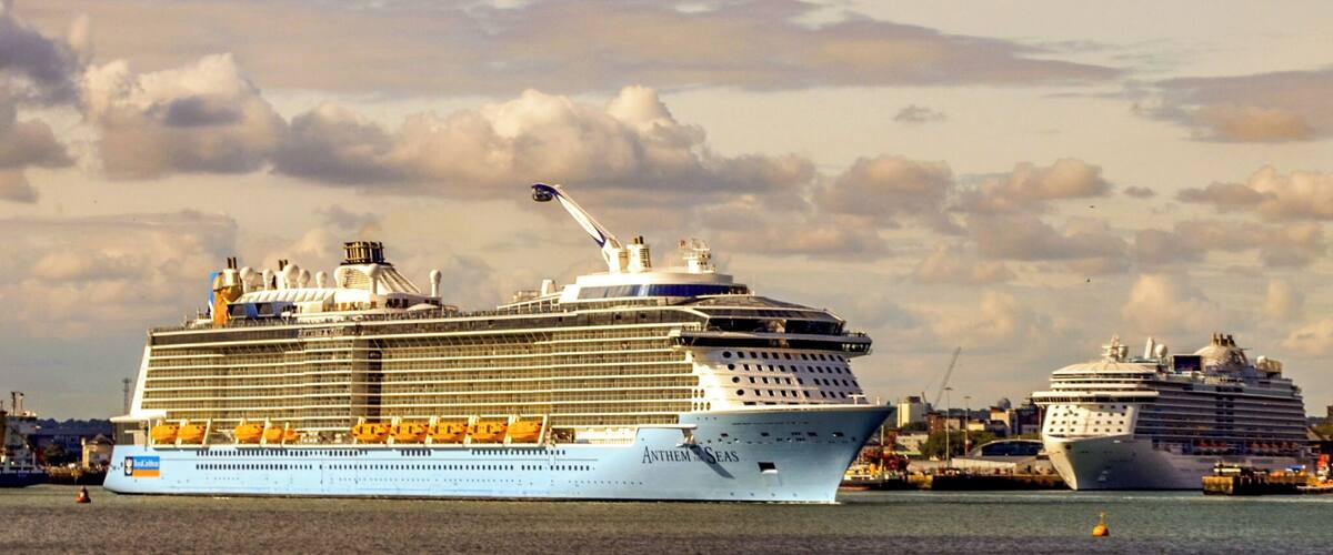 Looking towards Southampton cruise port from Hythe marina.