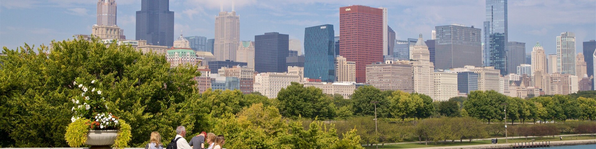 Northerly Island Park showing a river or creek, a city and views