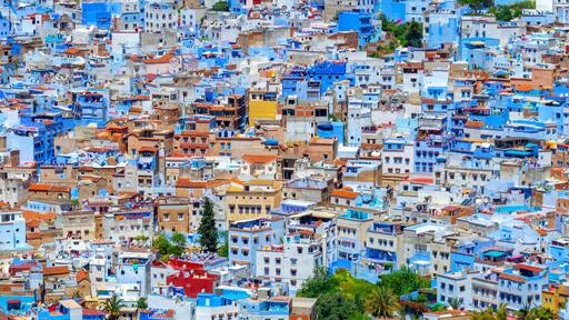 Panorama of the blue city of Chefchaouen in Morocco