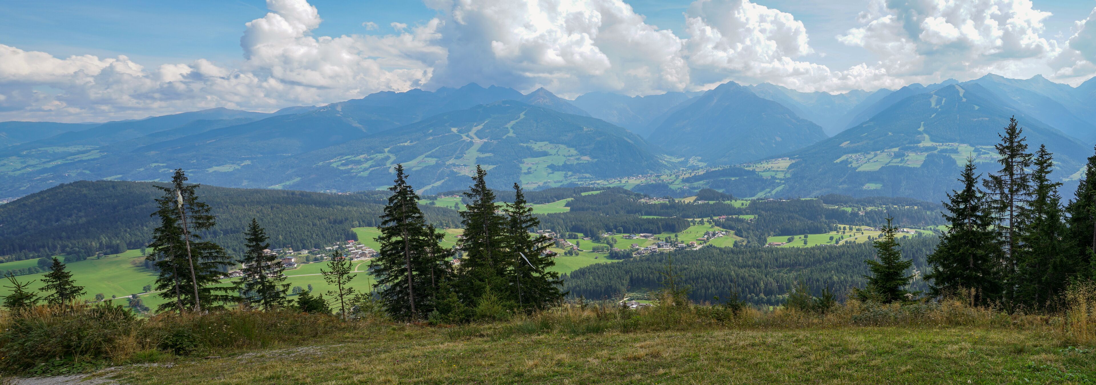 Wonderful panoramic view of Schladming Dachstein Region. Peaks and Valley, view to Ramsau and Dachstein. Styria, Austria