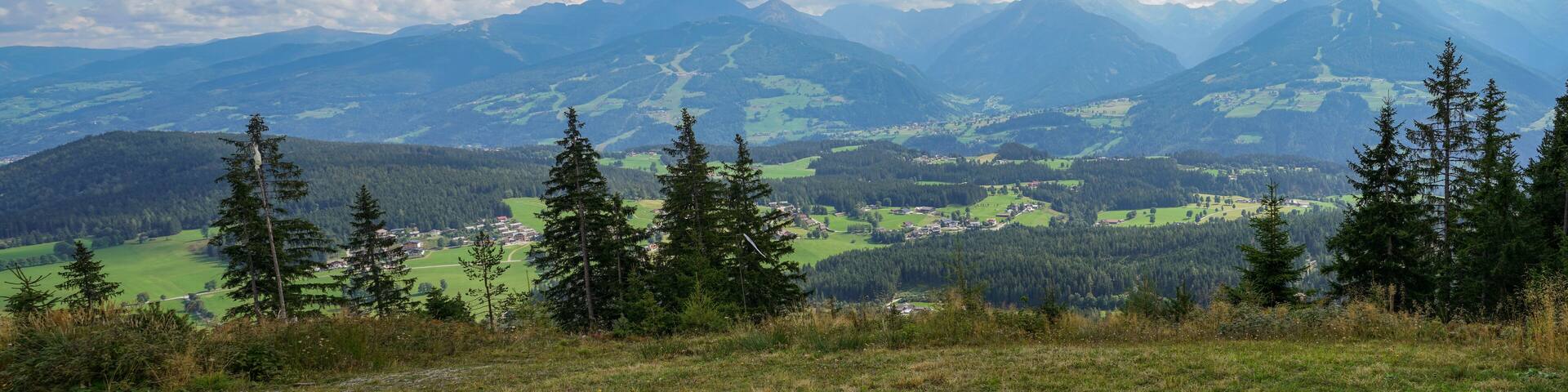 Wonderful panoramic view of Schladming Dachstein Region. Peaks and Valley, view to Ramsau and Dachstein. Styria, Austria