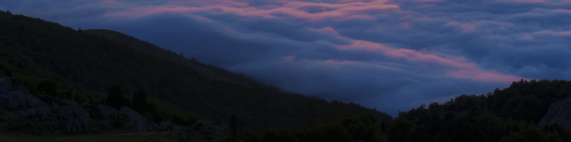 Sunset on the route of the swallows. Sunset in the Pyrenees from the Jeandel refuge, France.