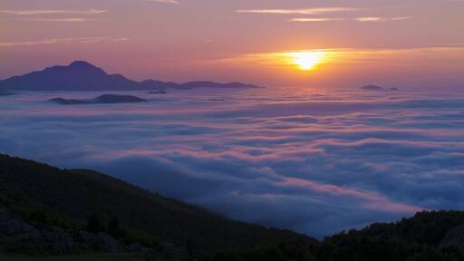 Sunset on the route of the swallows. Sunset in the Pyrenees from the Jeandel refuge, France.