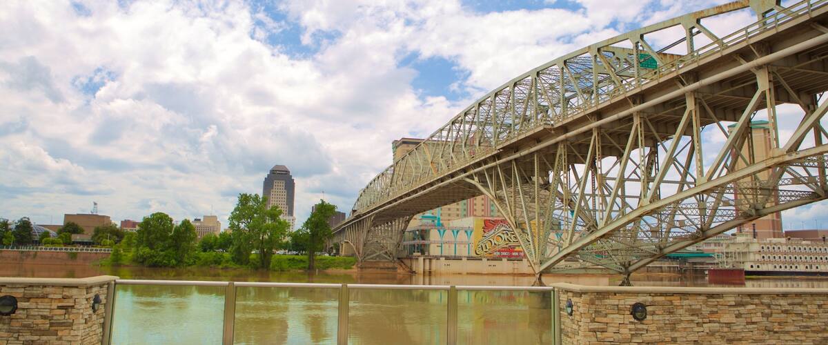 Louisiana Boardwalk which includes a bridge and a river or creek