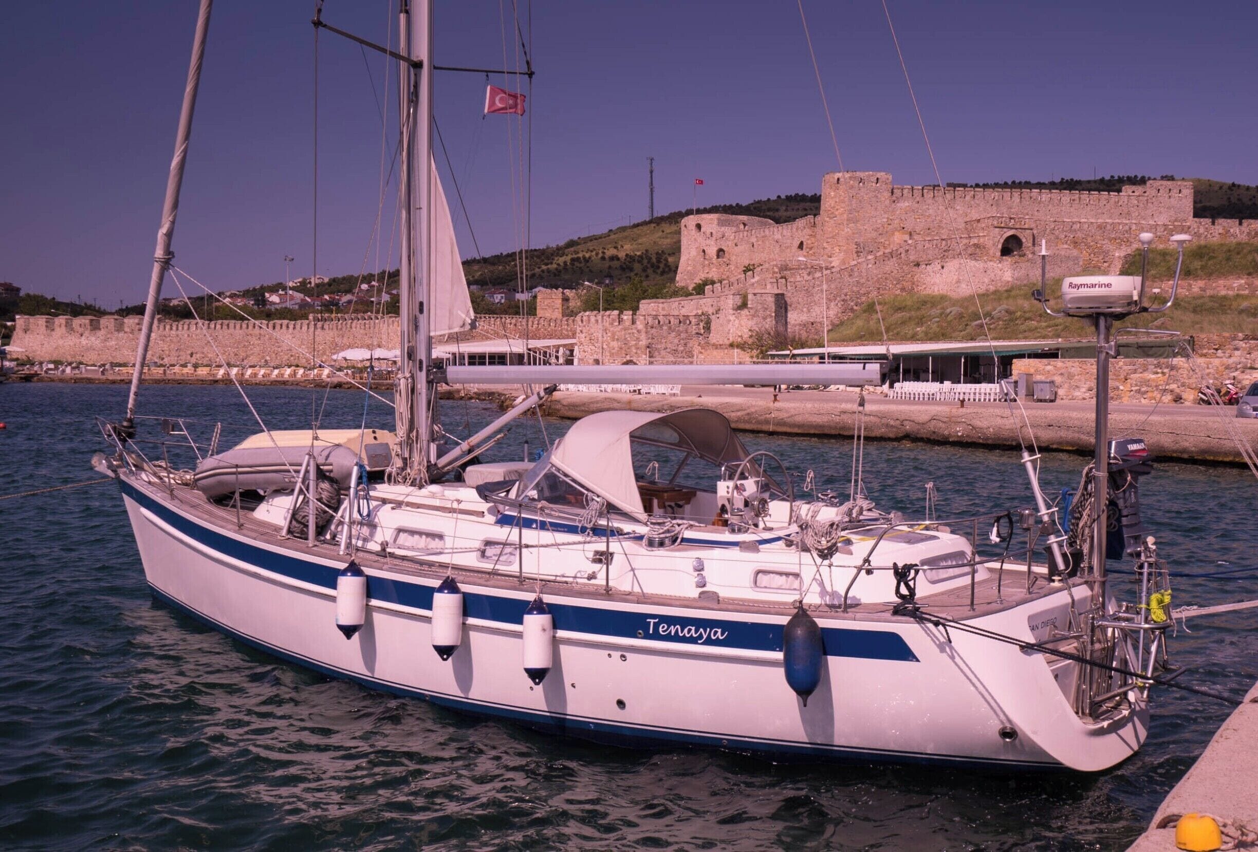 Bozcaada is a small island off the mainland of Turkey.  It was the base for the Greeks when they were attacking Troy.

Today it makes some of the best wine in Turkey.  The Talay family vineyards have been producing wine since the 1600s.

We tested a few and bought a lot!  Great prices on good wines.

That is our sailboat and home for 9 years.