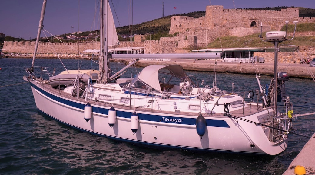 Bozcaada is a small island off the mainland of Turkey. It was the base for the Greeks when they were attacking Troy.
Today it makes some of the best wine in Turkey. The Talay family vineyards have been producing wine since the 1600s.
We tested a few and bought a lot! Great prices on good wines.
That is our sailboat and home for 9 years.