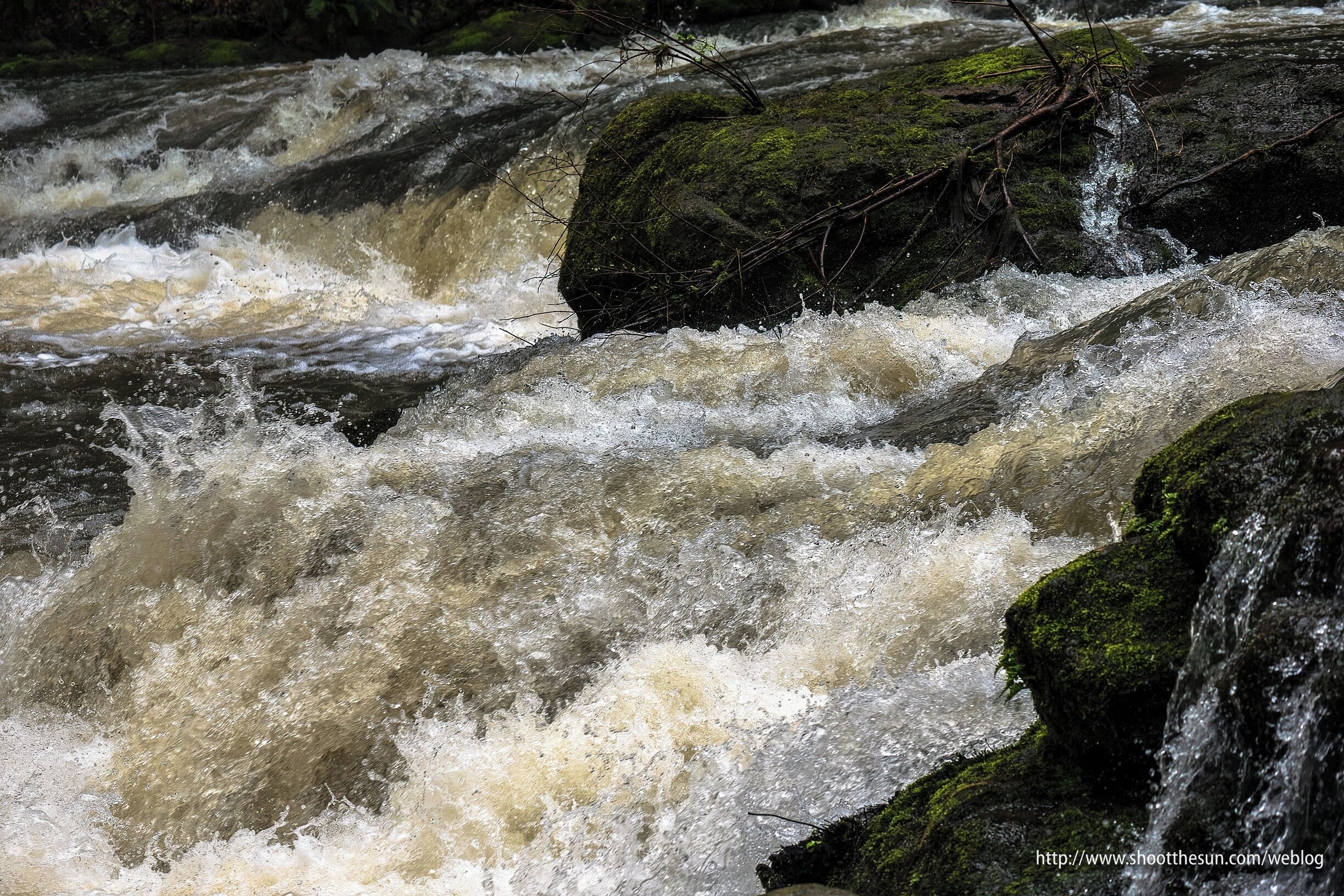 Detail of the Lower Falls, accessible from below the footbridge which runs over them.